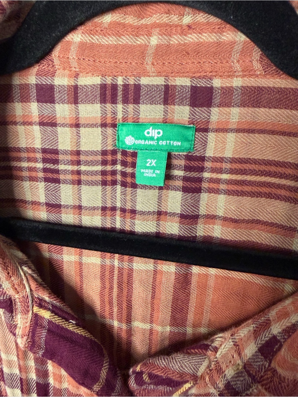 dip Plaid Button-Down Shirt in Orange and Burgundy - Picture 5 of 6